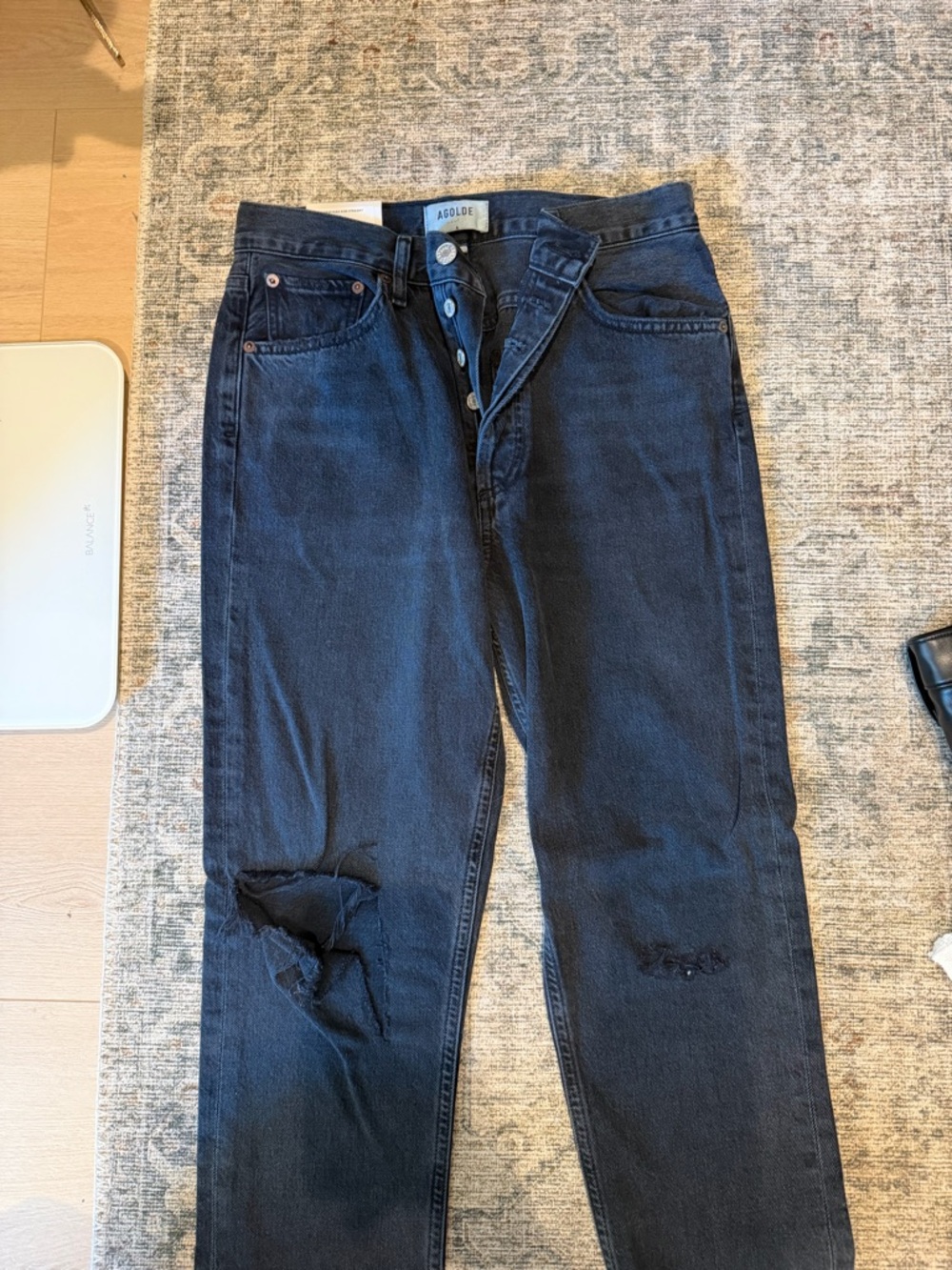 Agolde Women's Black Straight Leg Jeans with Raw Hem - Picture 3 of 3